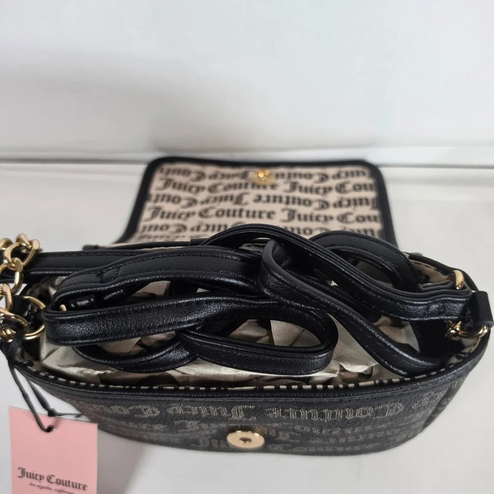 Juicy Couture Gothic Dots Flawless Flap‎ Crossbody Bag Black Taupe Y2K 11JCCL5JC